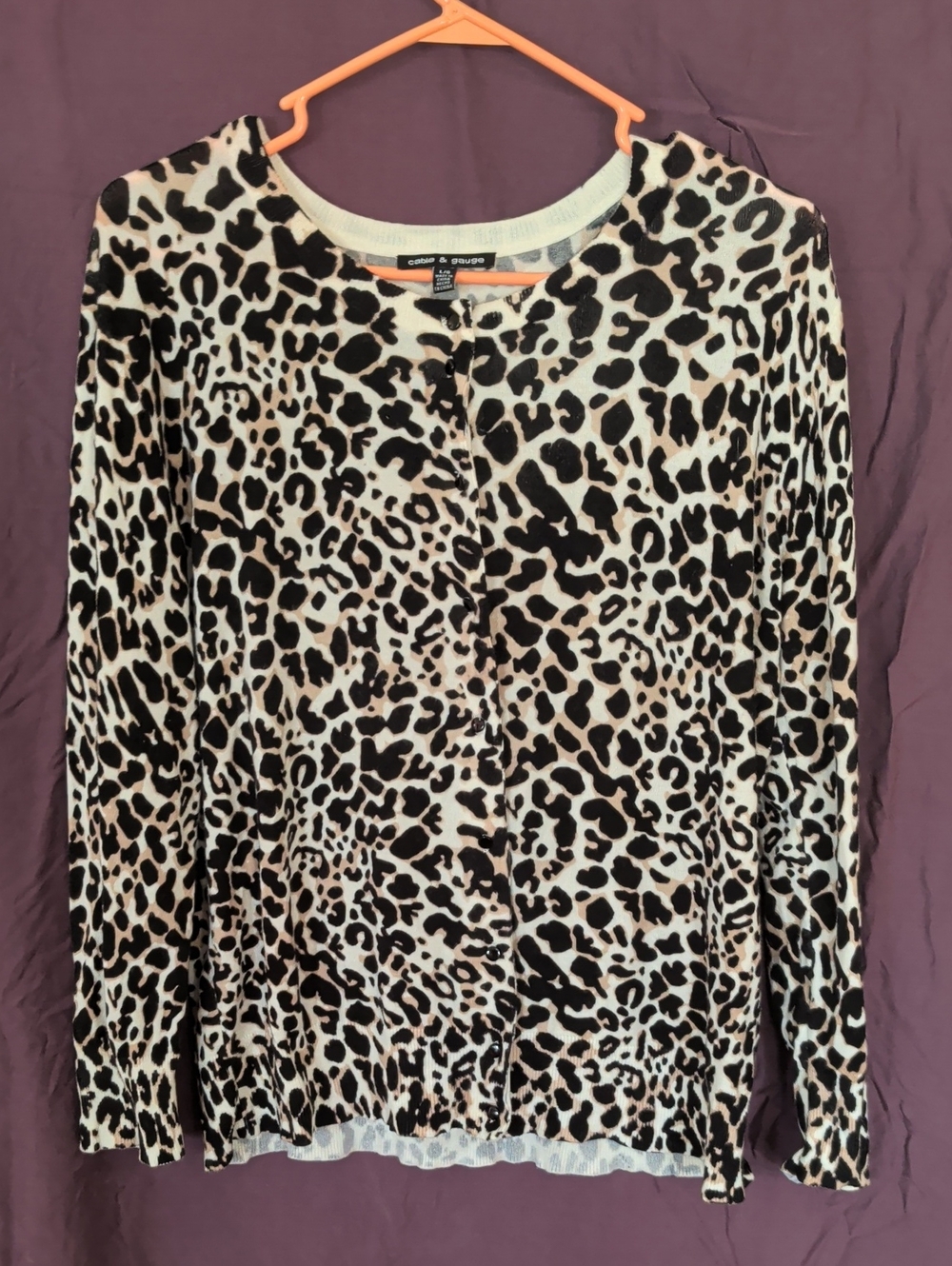 Cable & Gauge Leopard Print Long Sleeve Top - Beige, Black